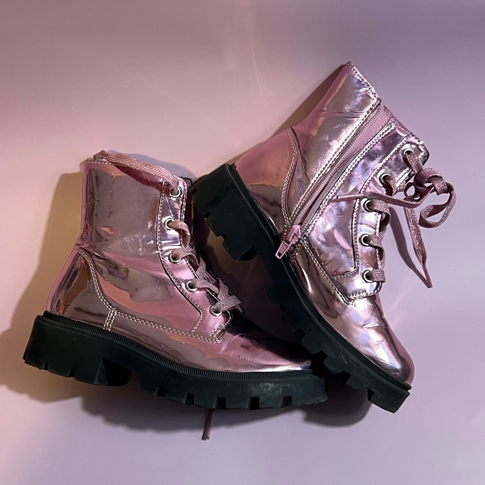 Metallic Pink Ankle Boots
